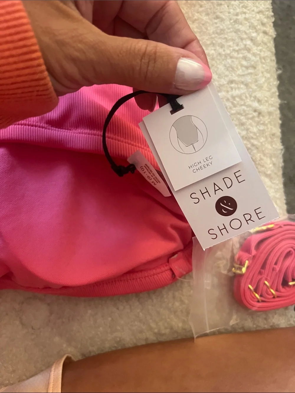 NWT Shade & Shore Pink Ribbed Strapless Convertible One Piece Swimsuit Medium